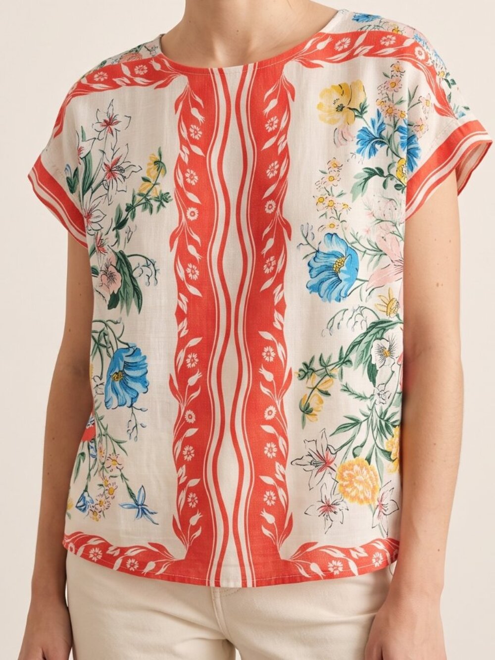 Maeve by Anthropologie Scarf Print Floral Striped Crepe Top Medium
